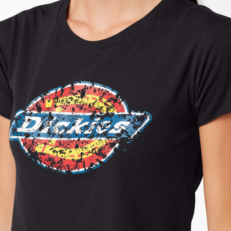 Women's Distressed Logo Cropped T-Shirt - Black (KBK) image number 5