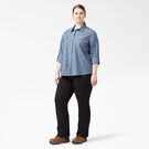 Women&#39;s Plus Long Sleeve Chambray Roll-Tab Work Shirt - Stonewashed Light Blue &#40;LSW&#41;