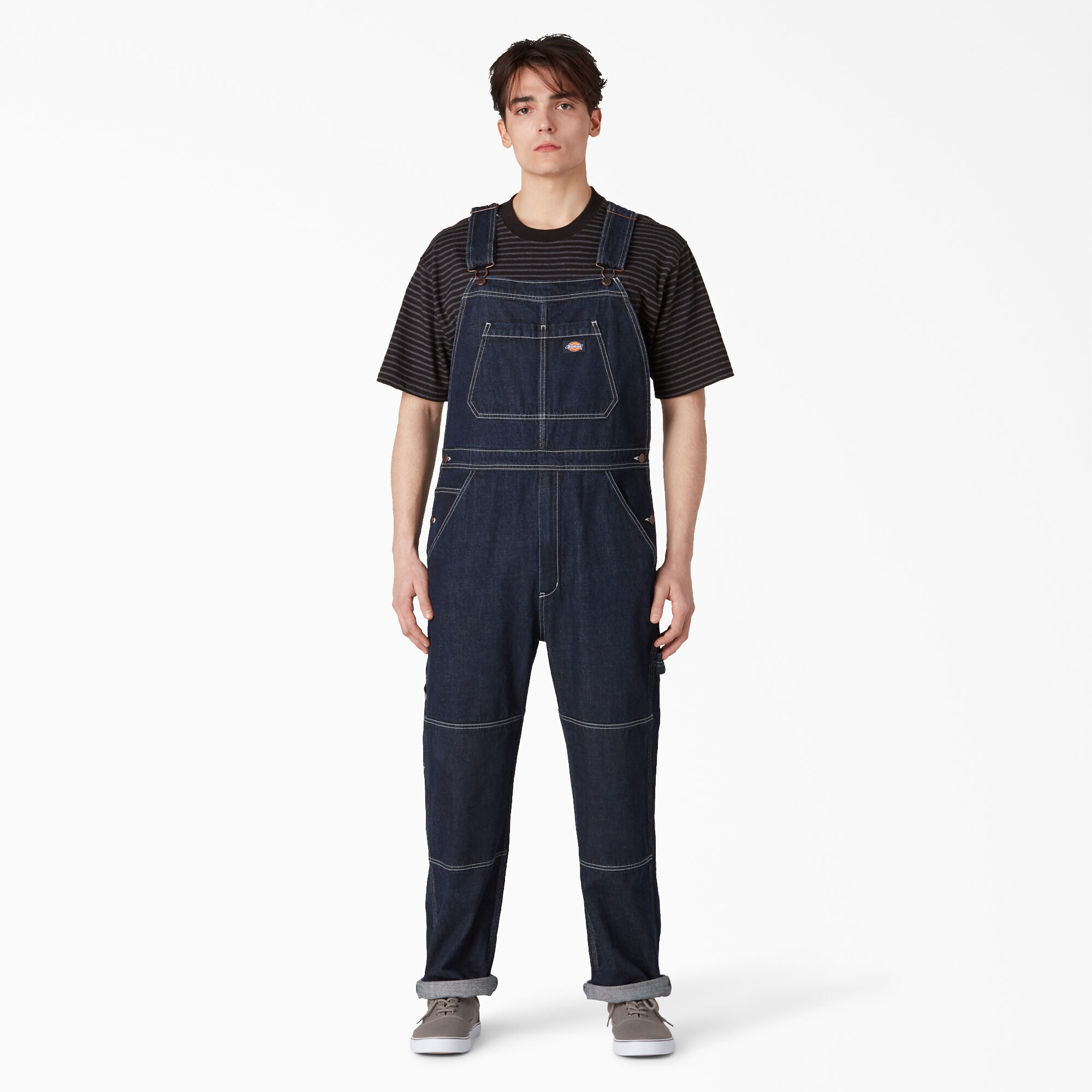 Rinsed Denim Double Knee Bib Overalls Dickies US