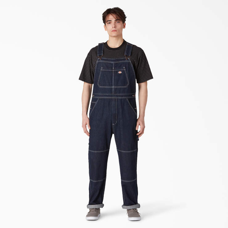 Rinsed Denim Double Knee Bib Overalls - Rinsed Indigo Blue (RNB) image number 4