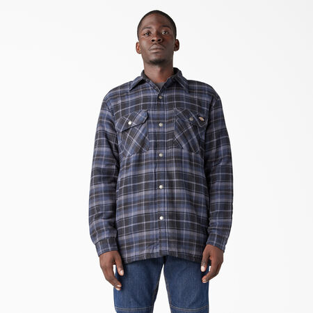 Water Repellent Fleece-Lined Flannel Shirt Jacket - Navy/Black Plaid &#40;B2D&#41;