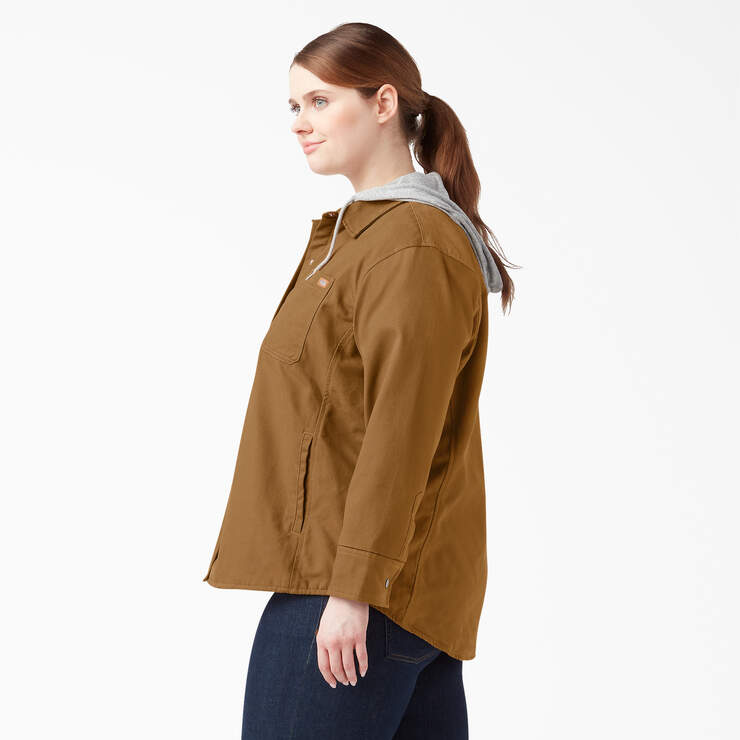 Women’s Plus Duck Hooded Shirt Jacket - Brown Duck (BD) image number 3