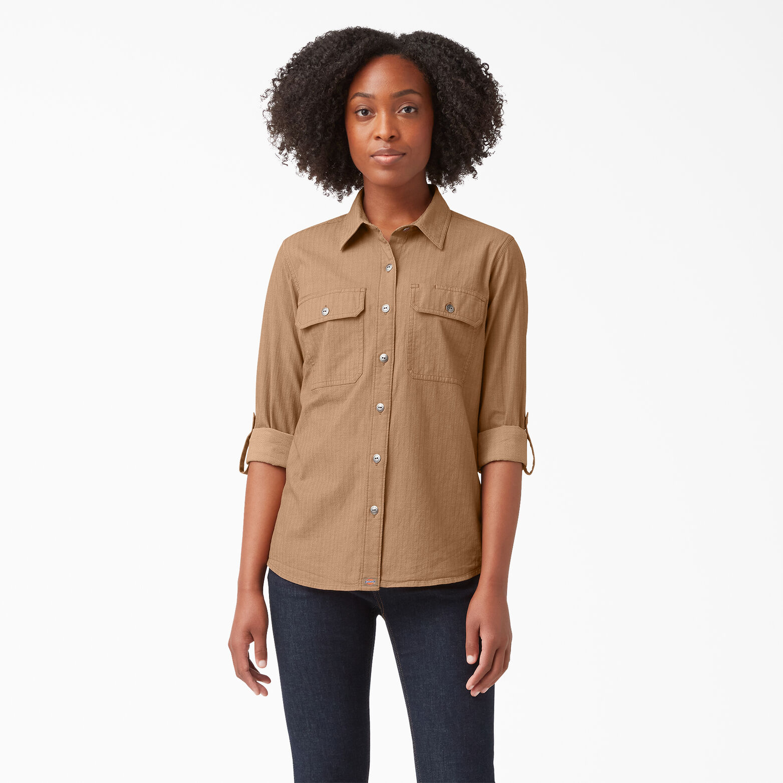 Dickies Long Sleeve Roll-Tab Work Shirt in Nutmeg Yarn Dye