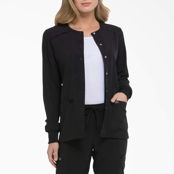 Women's EDS Essentials Snap Front Scrub Jacket - Black (BLK) image number 1
