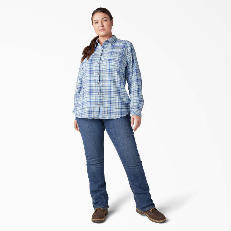 Women's Plus Long Sleeve Plaid Flannel Shirt - Clear Blue/Orchard Plaid (B2Y) image number 5