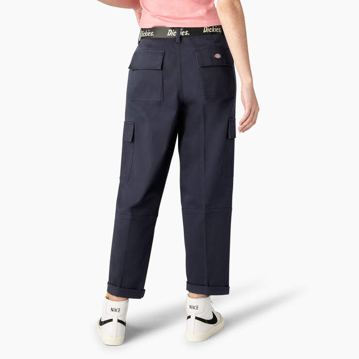 Women's Relaxed Fit Contrast Stitch Cropped Cargo Pants - Dark Navy (DN) image number 2