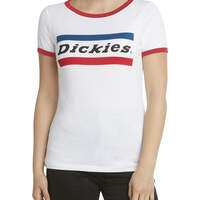 Dickies Girl Juniors' Chest Striped Short Sleeve Ringer T-Shirt - White (WHT)