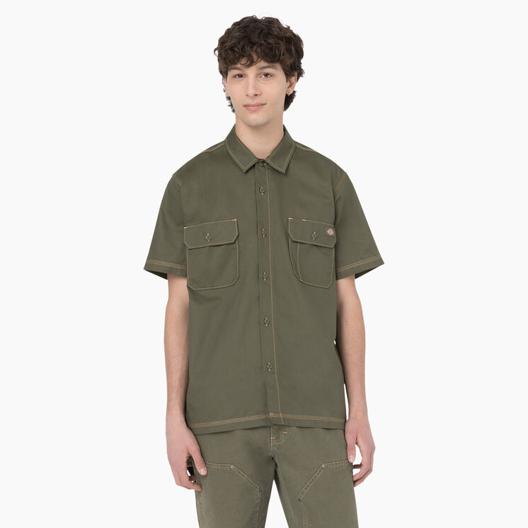 Relaxed Fit Short Sleeve Work Shirt - Military Green w/Nugget Stitch &#40;MGN&#41;