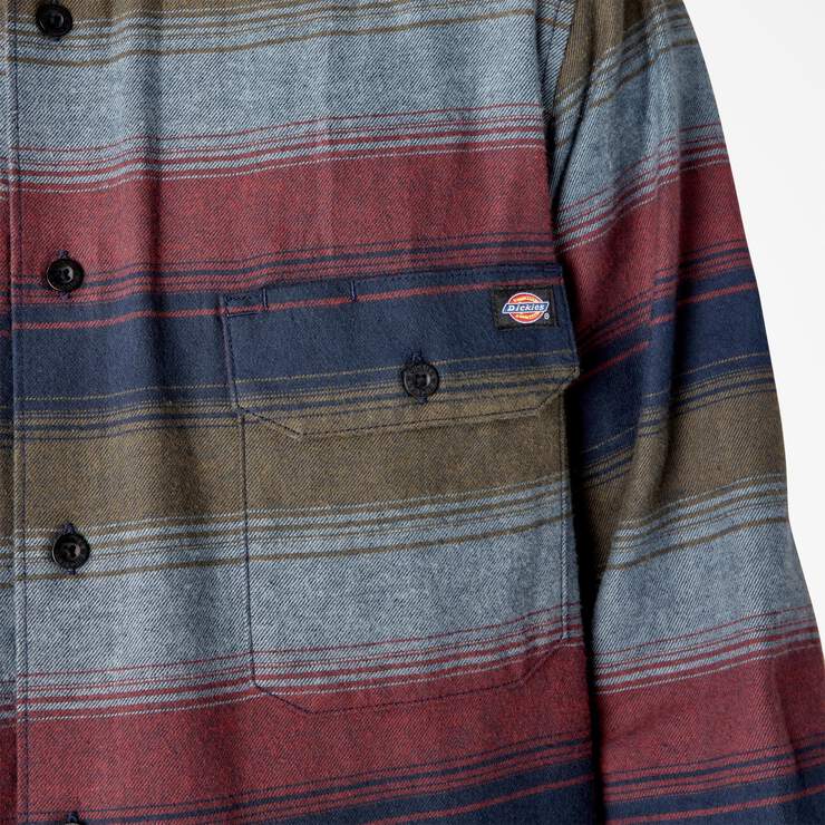 Long Sleeve Flannel Shirt - Brick/Olive Blanket Stripe (BVS) image number 8