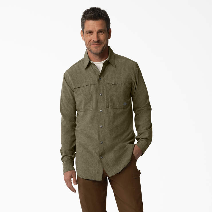 Cooling Long Sleeve Work Shirt - Military Green Heather (MLD) image number 1