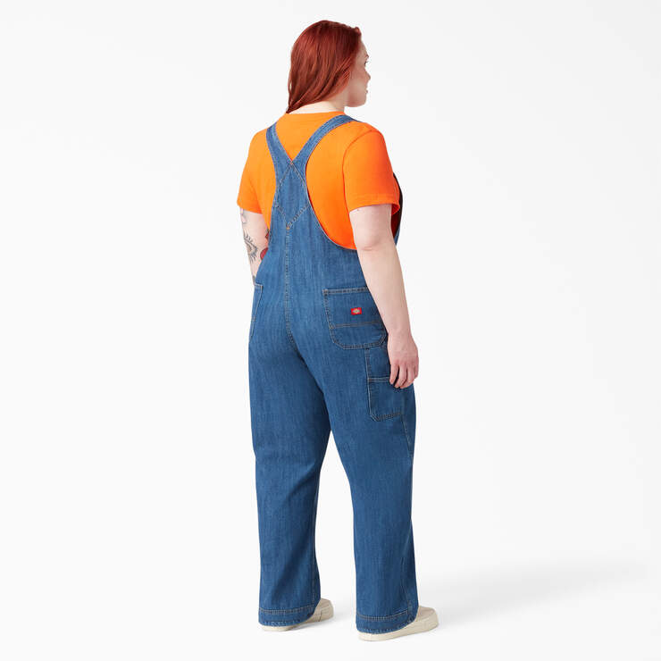 Women's Plus Relaxed Fit Bib Overalls - Stonewashed Medium Blue (MSB) image number 6