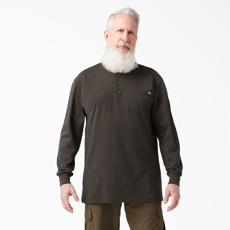 Long Sleeve Heavyweight Henley T-Shirt - Chocolate Brown &#40;CB&#41;