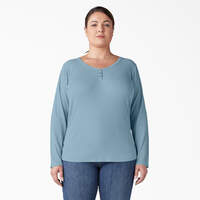 Women's Plus Henley Long Sleeve Shirt - Clear Blue (EU)