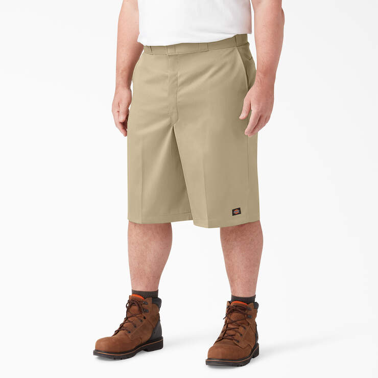 Loose Fit Flat Front Work Shorts, 13" - Khaki (KH) image number 4
