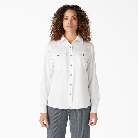 Women&rsquo;s Long Sleeve Roll-Tab Work Shirt - White &#40;WH&#41;