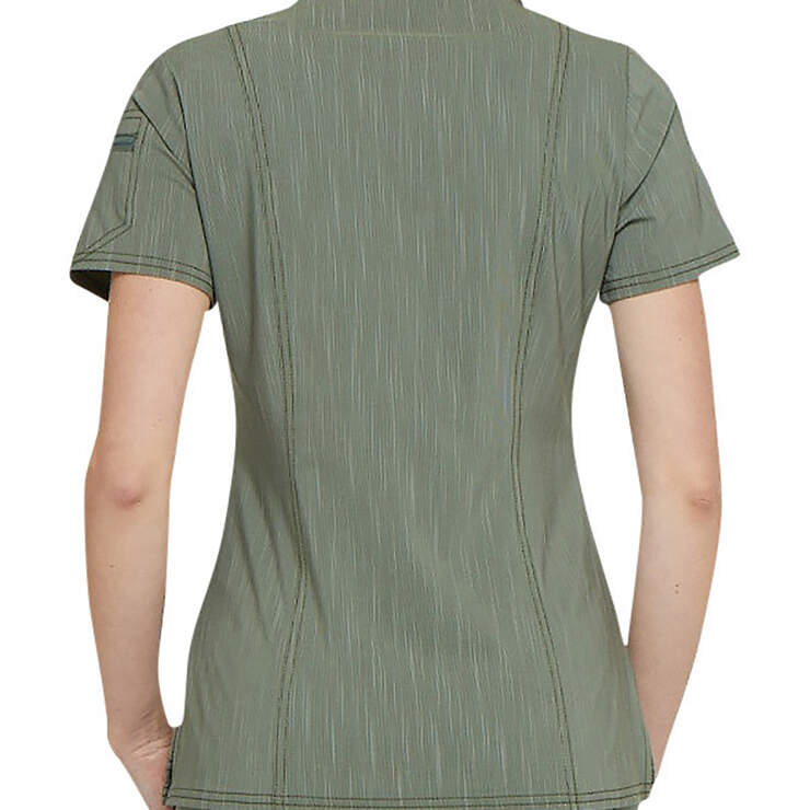 Women's Advance Two-Tone Twist V-Neck Scrub Top with Zipper Pocket - Olive Green (OLI) image number 2
