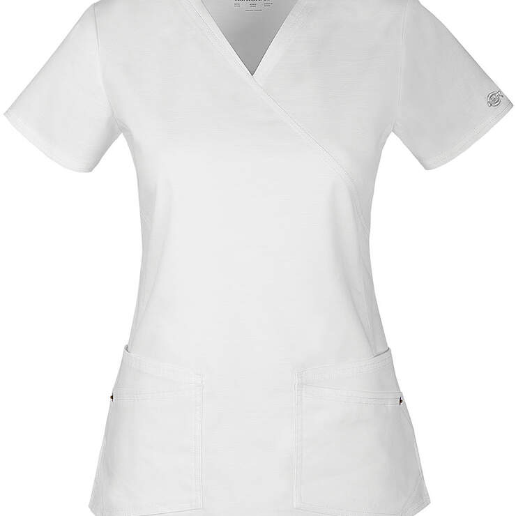 Women's Junior Fit Evolution NXT Mock Wrap Scrub Top - White (DWH) image number 1