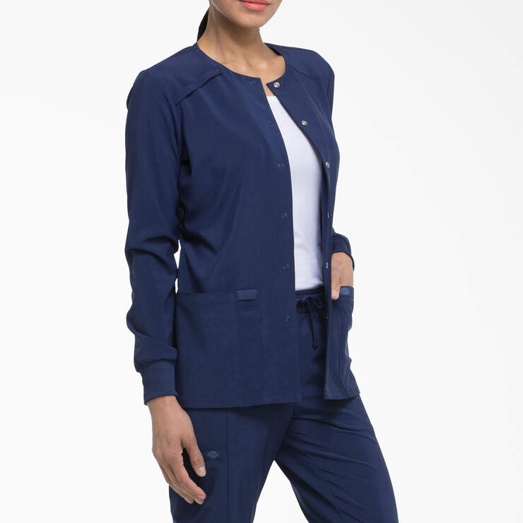 Women's EDS Essentials Snap Front Scrub Jacket - Navy Blue (NYPS) image number 3