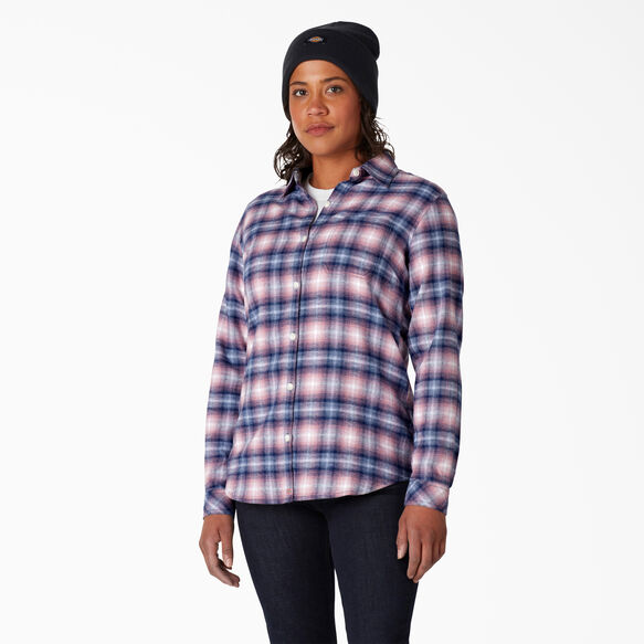 Women&#39;s Long Sleeve Plaid Flannel Shirt - Ombre Orchid &#40;RP2&#41;
