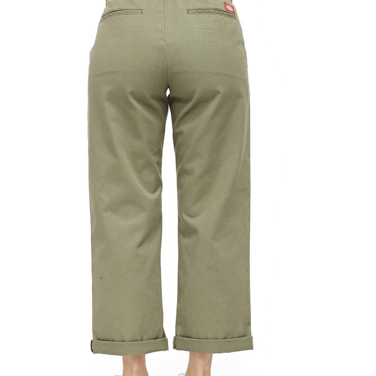 Dickies Girl Juniors' Roll Hem 26" High Rise Work Cropped Pants - Olive Green (OLI) image number 2