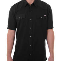Short Sleeve Twill Western Shirt - Black (BLK)