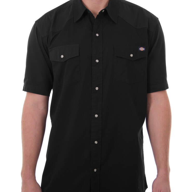 Short Sleeve Twill Western Shirt - Black (BLK) image number 1