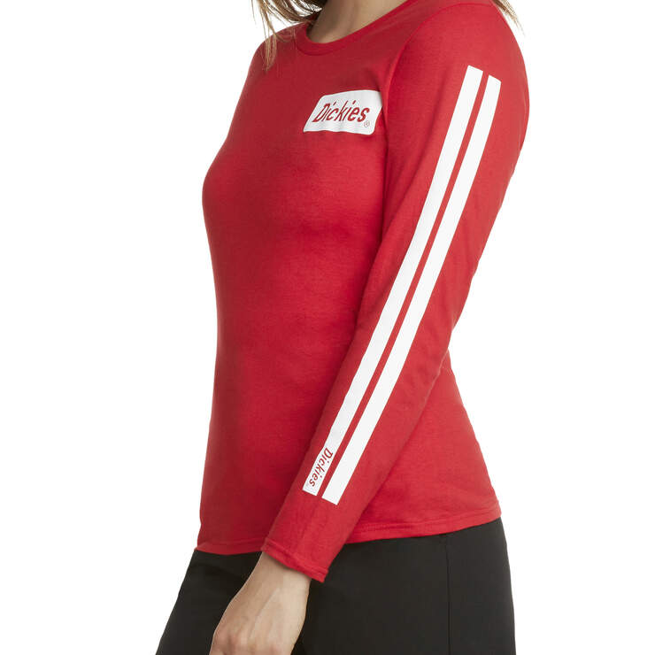 Dickies Girl Juniors' Long Sleeve Signature Striped T-Shirt - Red (RD) image number 3