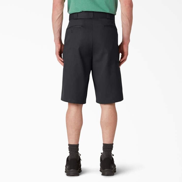 Loose Fit Flat Front Work Shorts, 13" - Black (BK) image number 2