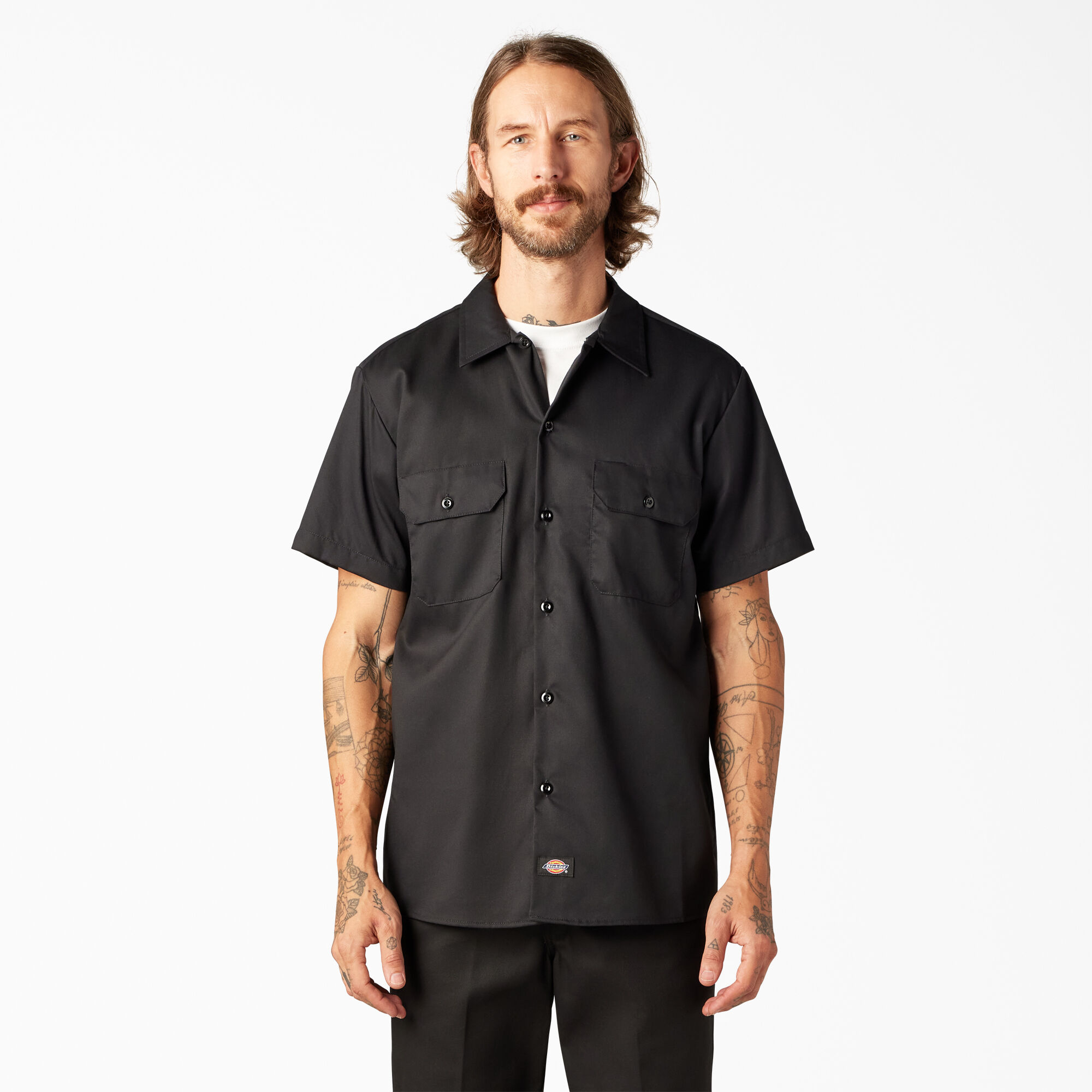 Dickies Men s Charcoal Short Sleeve Slim Fit Flex Twill Work Shirt