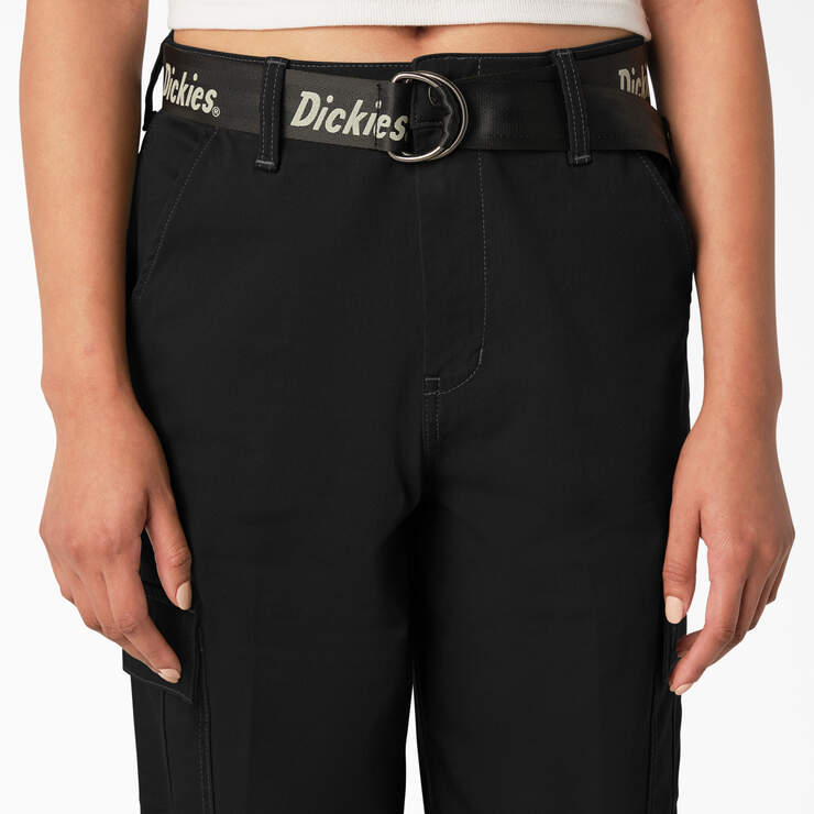 Women's Relaxed Fit Contrast Stitch Cropped Cargo Pants - Black (BKX) image number 5
