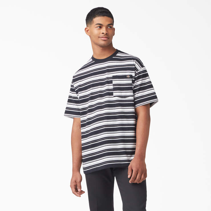 Relaxed Fit Striped Pocket T-Shirt - Black Variegated Stripe (BSA) image number 1