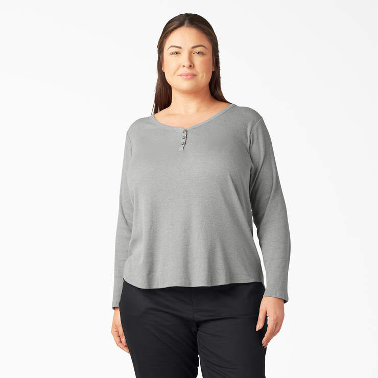 Women's Plus Henley Long Sleeve Shirt - Graphite Gray (GAD) image number 1