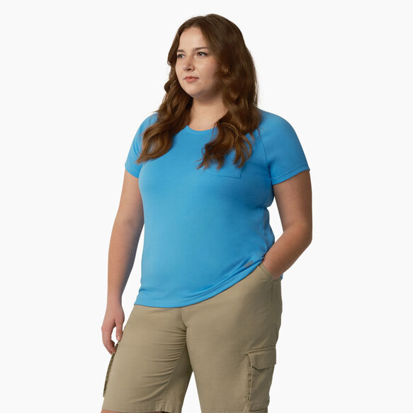Women&#39;s Plus Cooling Short Sleeve Pocket T-Shirt - Azure Blue &#40;AB2&#41;