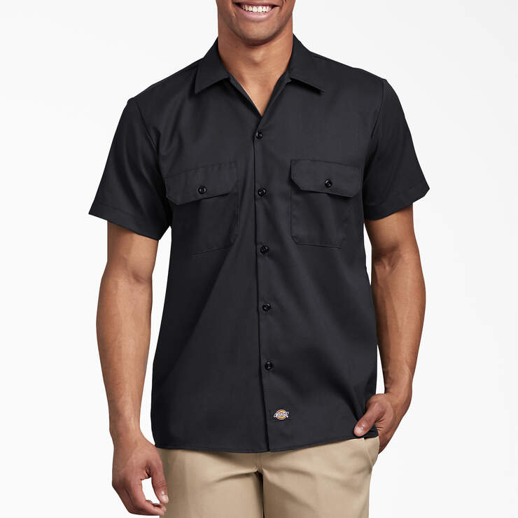 Slim Fit Short Sleeve Work Shirt - Black (BK) image number 1