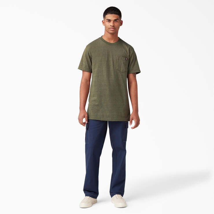 Heavyweight Heathered Short Sleeve Pocket T-Shirt - Military Green Heather (MLD) image number 9