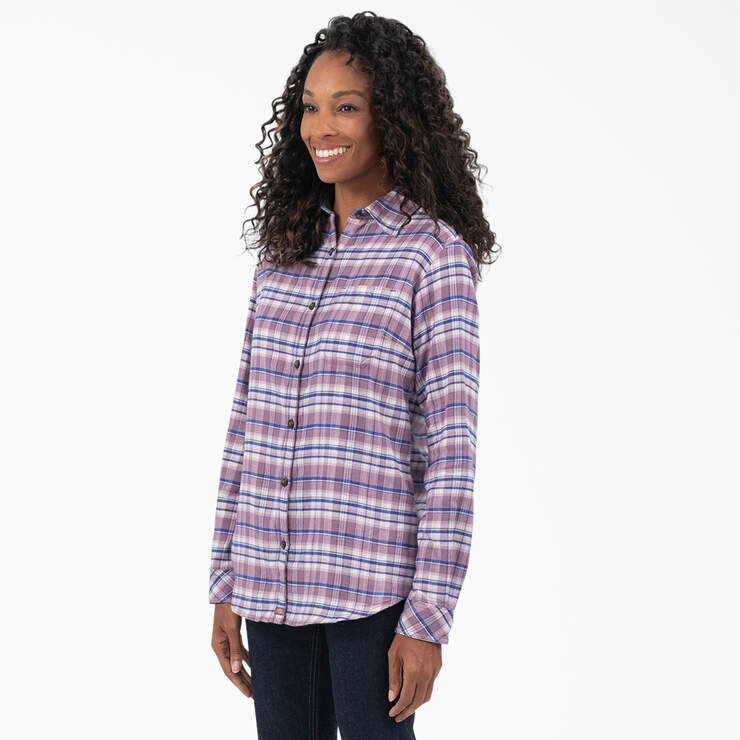 Women's Plaid Flannel Long Sleeve Shirt - Grapeade/Orchard Plaid (B2J) image number 3