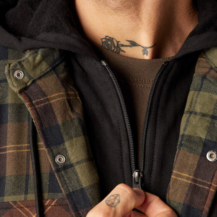 Flannel Hooded Shirt Jacket - Chocolate Tactical Green Plaid (POC) image number 7