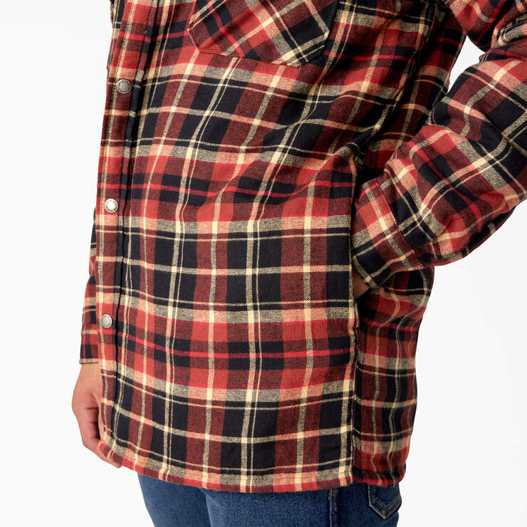 Water Repellent Fleece-Lined Flannel Shirt Jacket - Brick/Black Plaid (B2F) image number 7