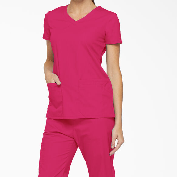 Women&#39;s EDS Signature V-Neck Scrub Top with Pen Slot - Hot Pink &#40;HPK&#41;