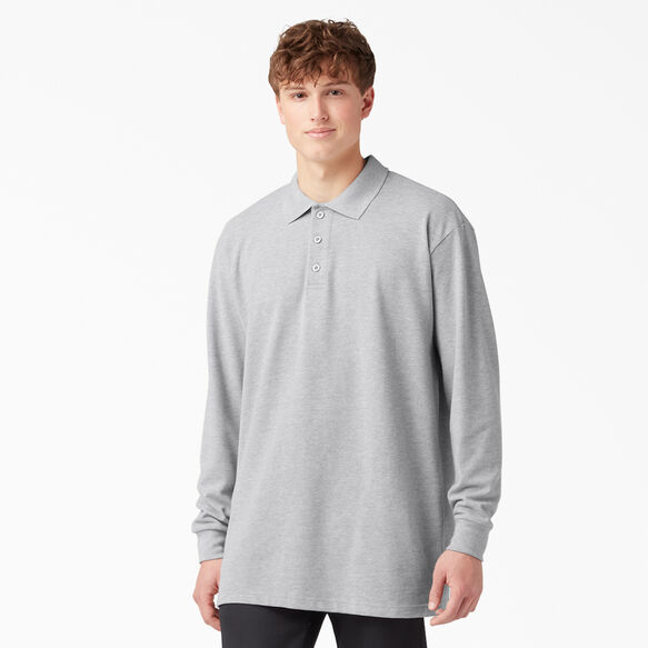Adult Size Piqué Long Sleeve Polo - Heather Gray (HG)