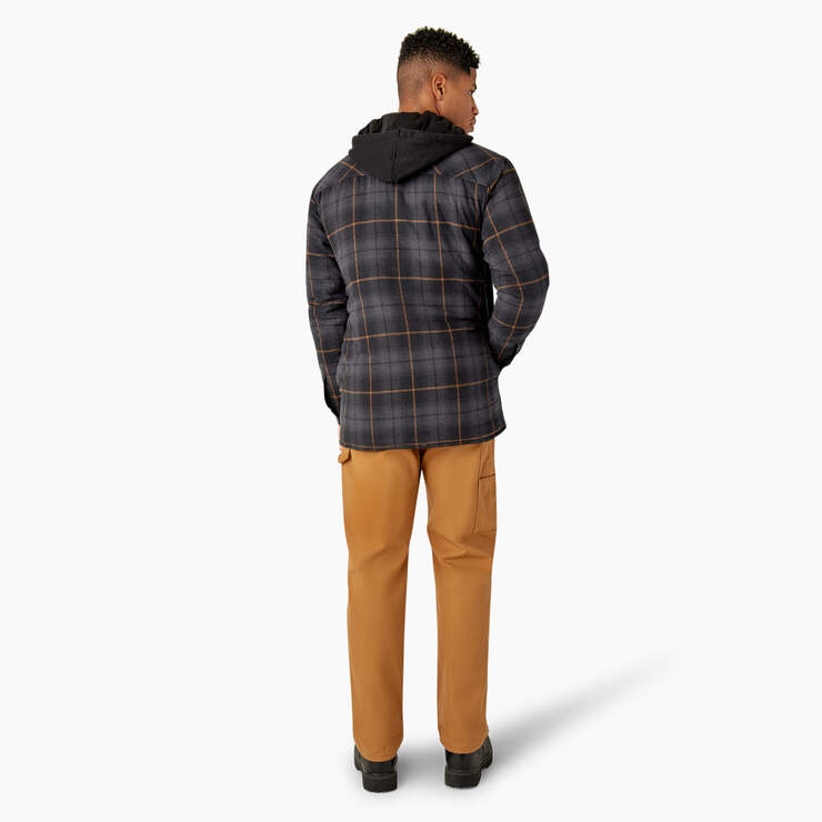 Water Repellent Flannel Hooded Shirt Jacket - Black/Charcoal Ombre Plaid (C1D) image number 6