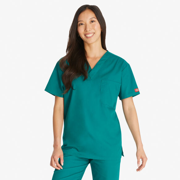 Unisex EDS Signature V-Neck Scrub Top - Hunter Green (HTR)