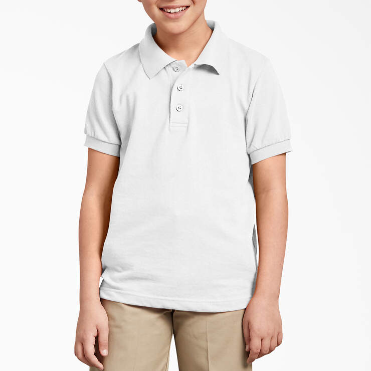 Kids' Piqué Short Sleeve Polo, 4-20 - White (WH) image number 1
