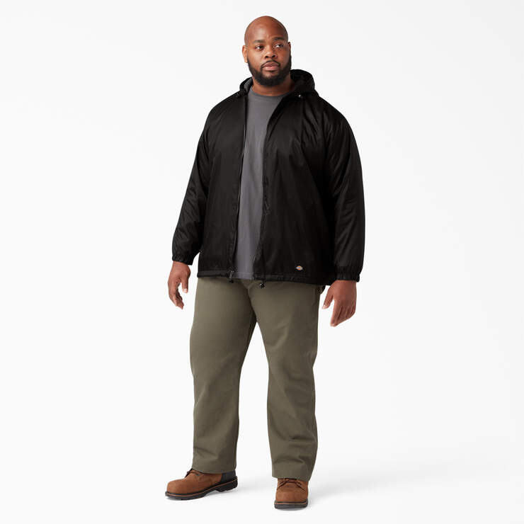Fleece Lined Nylon Hooded Jacket - Black (BK) image number 10