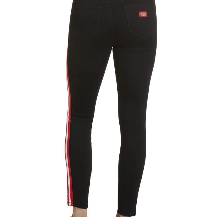 Dickies Girl Juniors' 5-Pocket Racer Striped Skinny Pants - Black (BK) image number 2