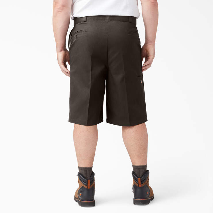 Loose Fit Flat Front Work Shorts, 13" - Dark Brown (DB) image number 5