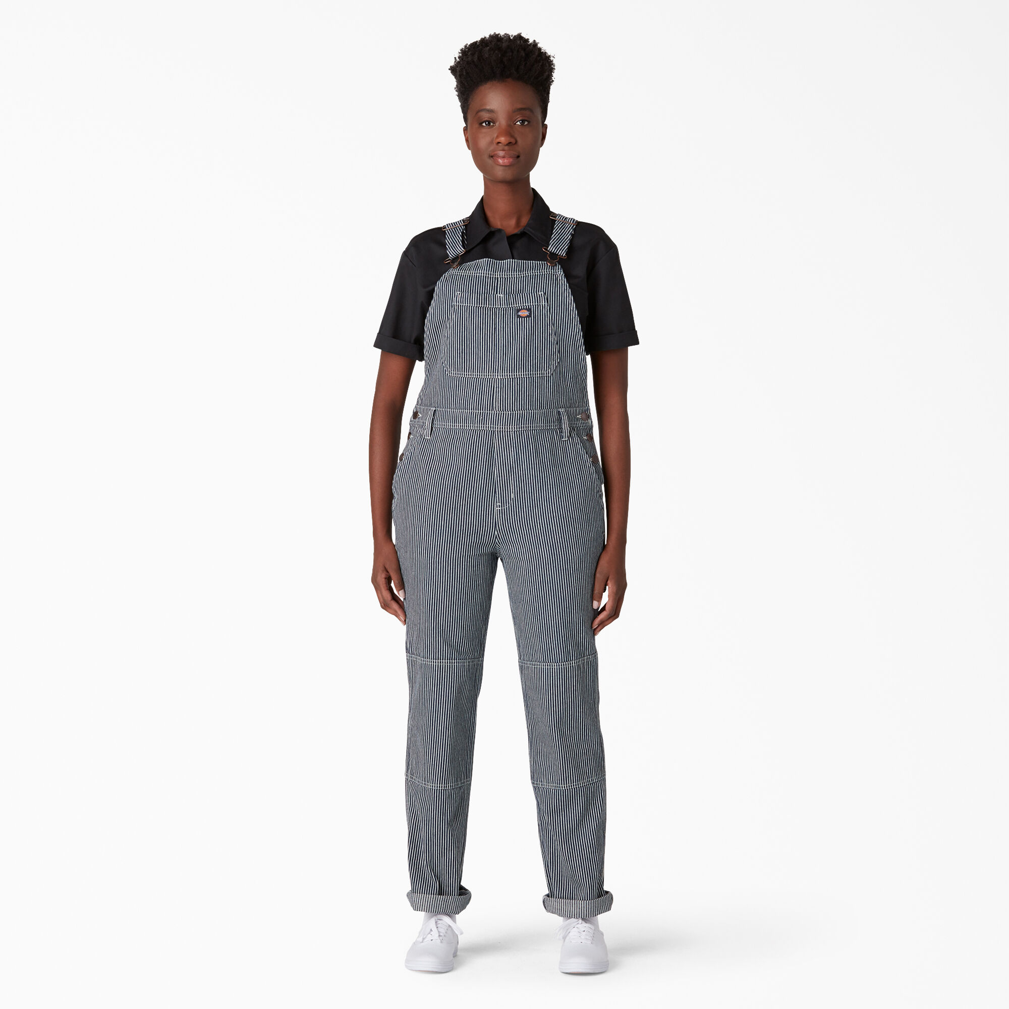Women s Hickory Stripe Double Knee Bib Overalls Dickies US