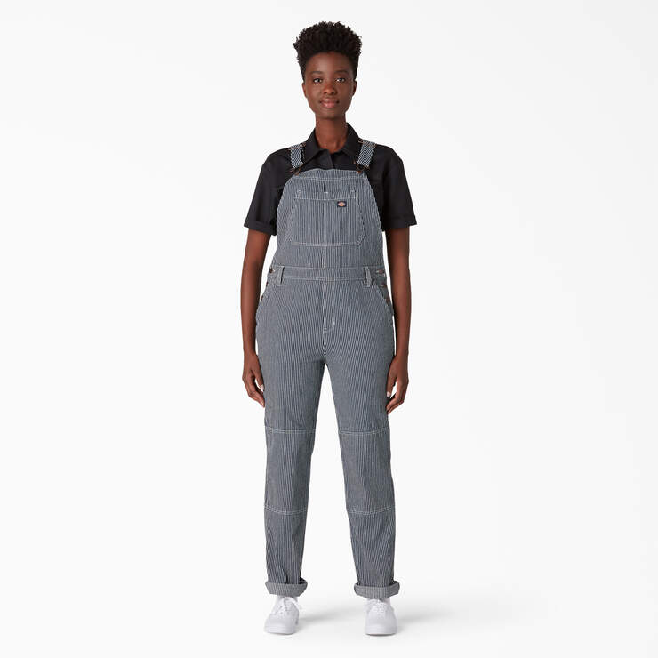 Women's Hickory Stripe Double Knee Bib Overalls - Rinsed Hickory Stripe (RHS) image number 1