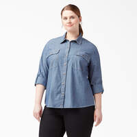 Women’s Plus Chambray Roll-Tab Work Shirt - Stonewashed Light Blue (LSW)