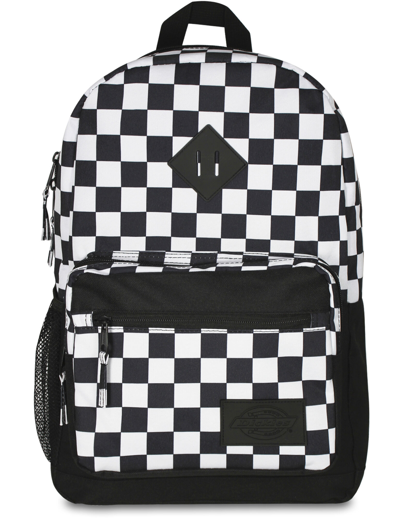 black and grey checkered backpack